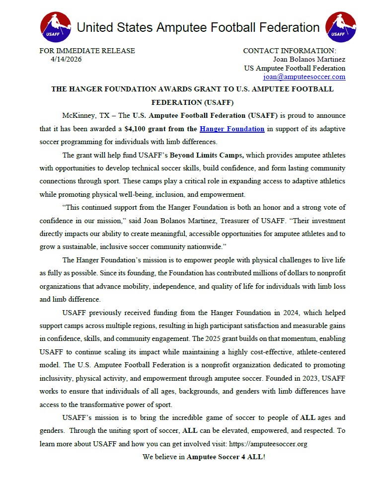 Advancing Inclusion Through Sport: USAFF Receives Support from Hanger Charitable Foundation